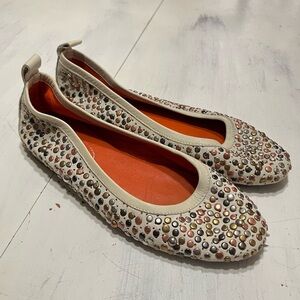 Sheridan Mia Anthropologie Leather Metallic Studded Ballet Flats
